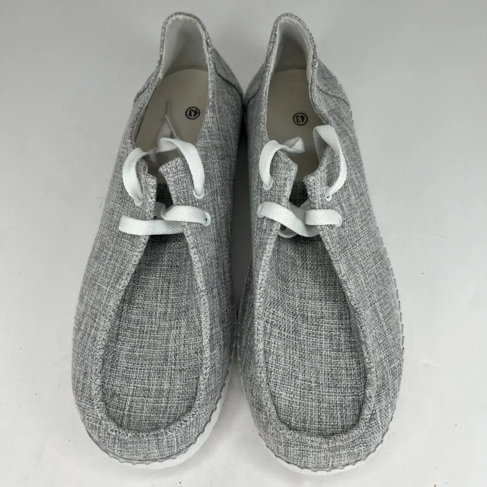 Mens Gray Canvas Lace Up Comfort Loafers Size 9.5 Slip On Casual Lite Weight